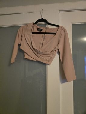 bebe Dusty Pink Drape Wrap Crop Top